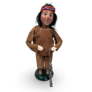 Vintage Byers Choice Carolers Native American Indian Boy w/ Fish Figurine Signed